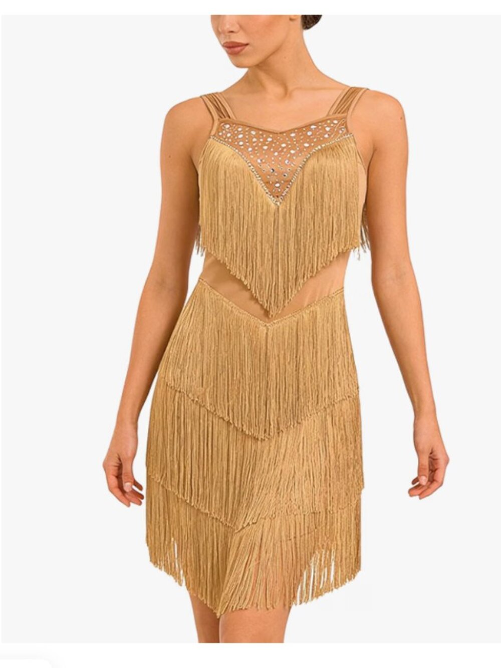 Rhinestones Layered Fringe Dress Ballroom Latin Dance Dress for Women SIZE M